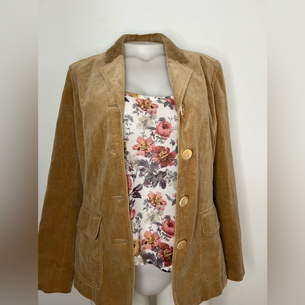 Retro Eddie Bauer Tan 100% Cotton Jacket Sz M Petite Chest Pockets Button Down
